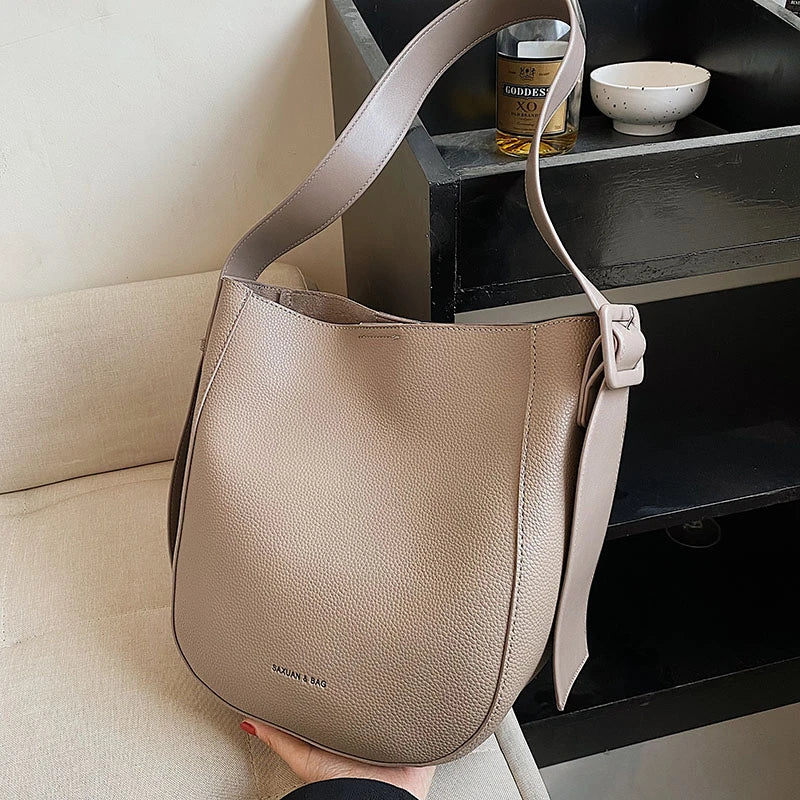 PU Leather Women Shoulder Bags Daily Tote Soft Bucket High Capacity Crossbody La