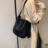 PU Leather Women Shoulder Bags Daily Tote Soft Bucket High Capacity Crossbody La