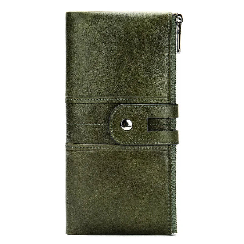 Newsbirds Leather Lady Bifold Zipper Long Purse Green Red Travel Wallet