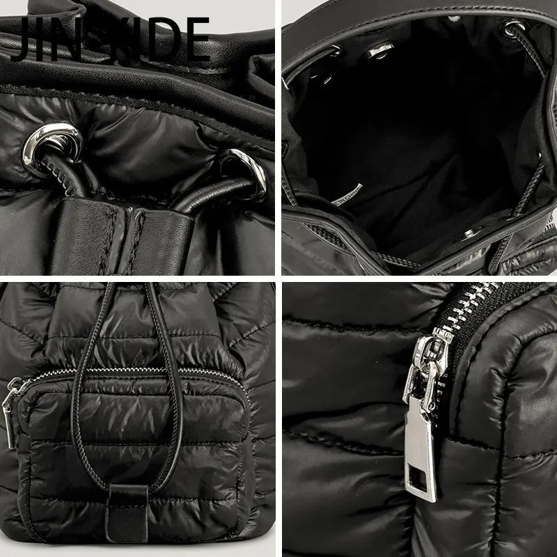 Nylon Padded Bucket Bag Quilted Shoulder Bags Lady Handbags Winter Tote Bag