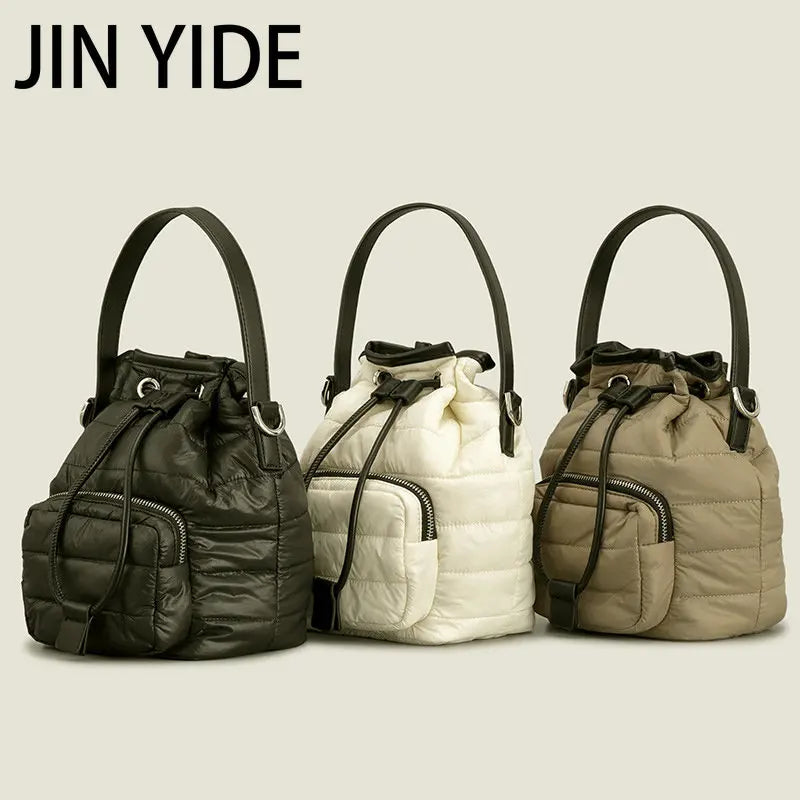 Nylon Padded Bucket Bag Quilted Shoulder Bags Lady Handbags Winter Tote Bag