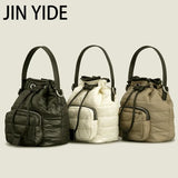 Nylon Padded Bucket Bag Quilted Shoulder Bags Lady Handbags Winter Tote Bag