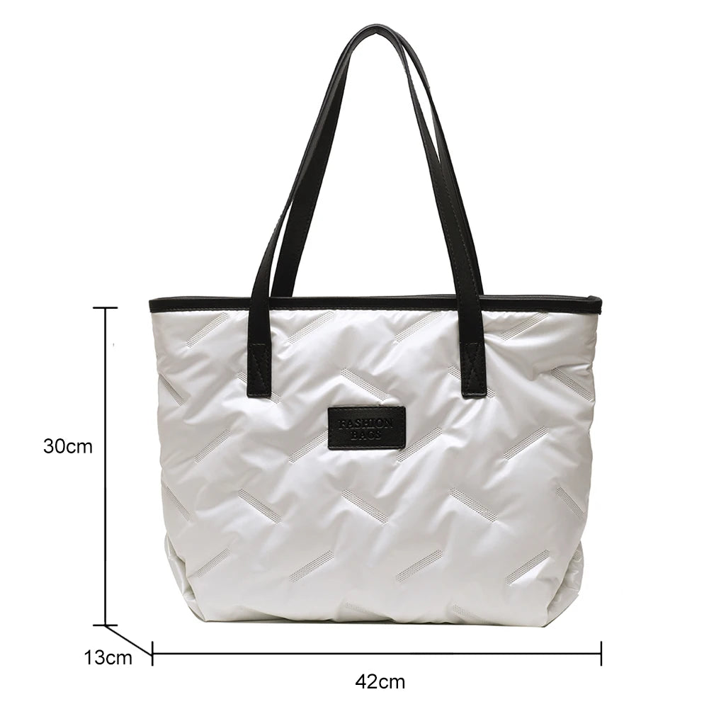 Nylon Padded Handbags Female Large Capacity Top-Handle Bags Solid Crossbody Bags