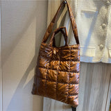 Winter Nylon Tote Handbag for Women, Cotton Padded Shoulder Bag