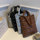 Winter Nylon Tote Handbag for Women, Cotton Padded Shoulder Bag