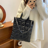 Winter Nylon Tote Handbag for Women, Cotton Padded Shoulder Bag