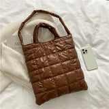 Winter Nylon Tote Handbag for Women, Cotton Padded Shoulder Bag