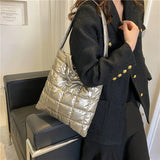 Winter Nylon Tote Handbag for Women, Cotton Padded Shoulder Bag