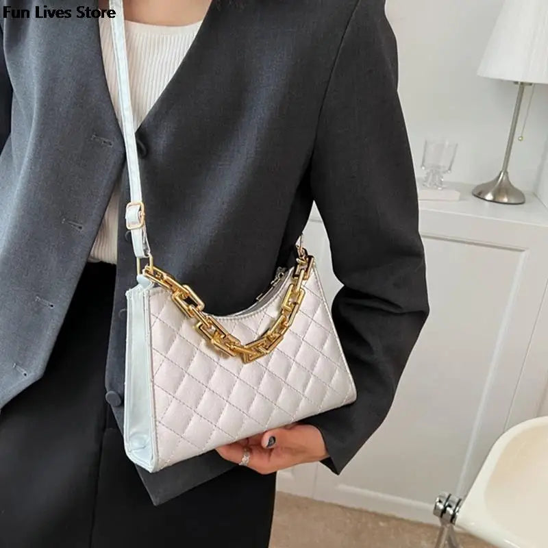 Golden Chain Leather Shoulder Purse Wedding Square Handbag