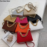 Golden Chain Leather Shoulder Purse Wedding Square Handbag