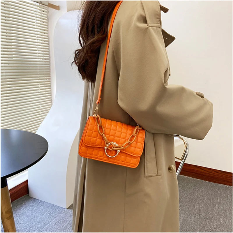Pearls Hasp Shoulder Bag for Women PU Leather Handbags