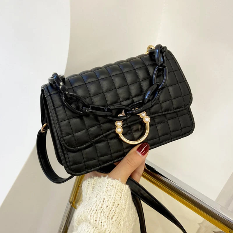 Pearls Hasp Shoulder Bag for Women PU Leather Handbags