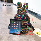 Sequins Rabbit Ears Backpack for Women Mini School Bag
