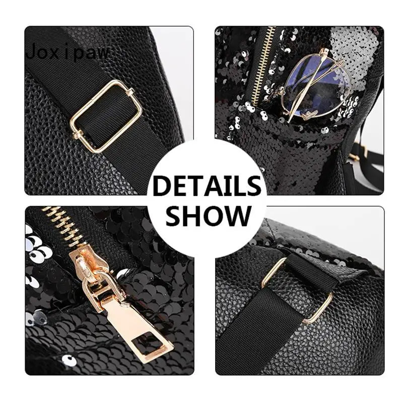 Sequins Rabbit Ears Backpack for Women Mini School Bag