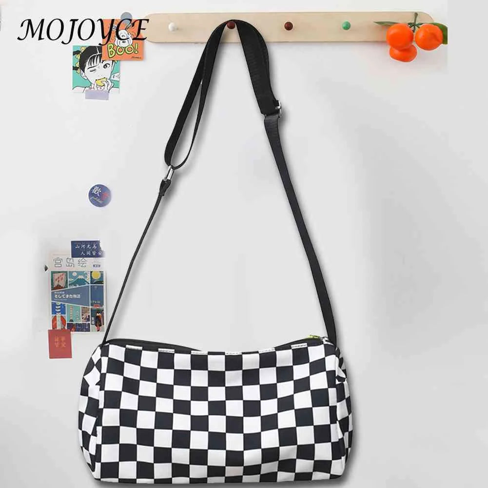 Plaid Messenger Handbag Unisex Retro Sling Bag Zipper Travel Sports