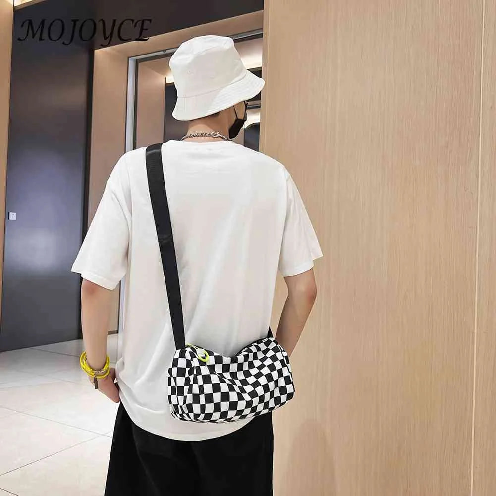 Plaid Messenger Handbag Unisex Retro Sling Bag Zipper Travel Sports