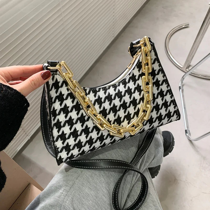 Plaid Pattern Small Shoulder Bag for Women Chain Handbag Female Travel Tote