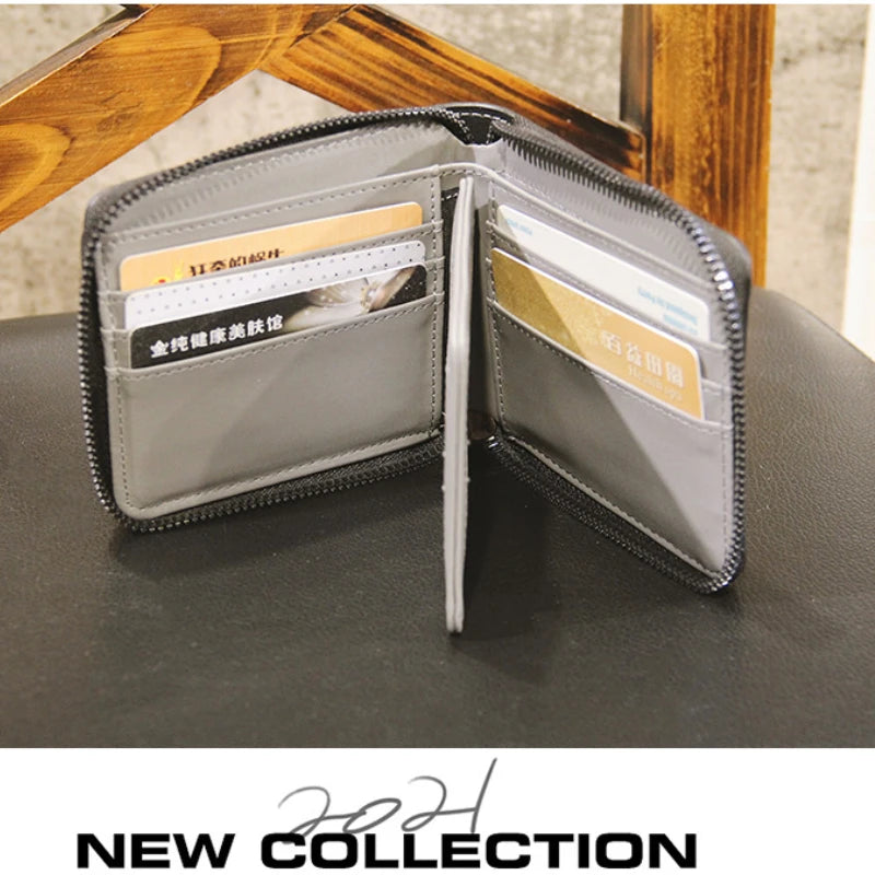Men's Plaid Short Wallet Anti-theft Leather Money Clip