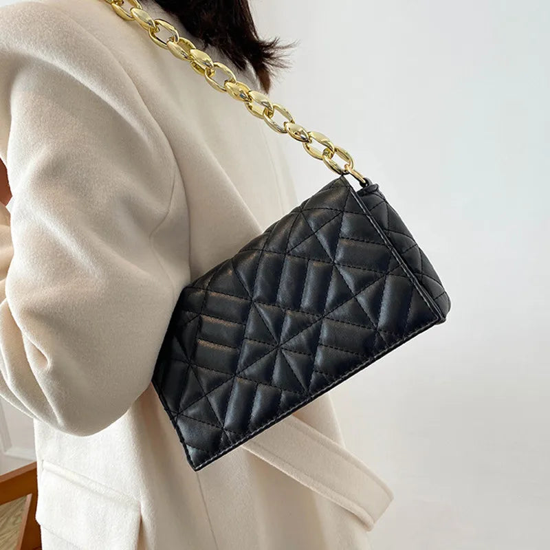 Plaid Shoulder Bag with Thick Chain - Women Handbags Crossbody
