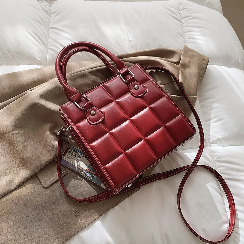 Plaid Square Women Handbag Pu Leather Shoulder Bag Retro Large Capacity