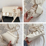 Retro Pleated PU Shoulder Bag Solid Leather Hobos Handbag Womens Underarm