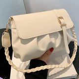 Retro Pleated PU Shoulder Bag Solid Leather Hobos Handbag Womens Underarm