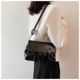 Retro Pleated PU Shoulder Bag Solid Leather Hobos Handbag Womens Underarm