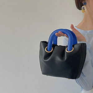 Pleated Mini Tote Shoulder Bag Soft PU Leather Clutch Purse Handbags