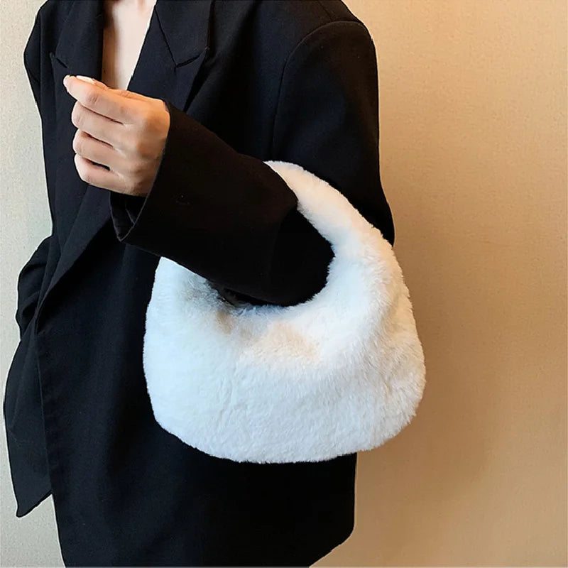 Plush Ladies Handbags Autumn Winter Shopping Shoulder Bags for Women