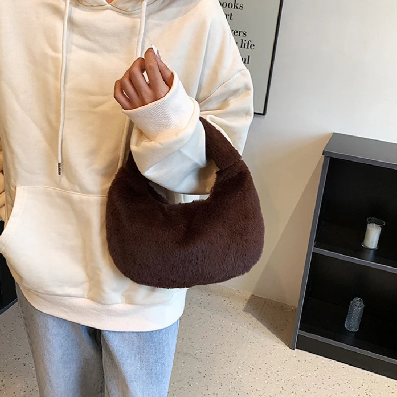 Plush Ladies Handbags Autumn Winter Shopping Shoulder Bags for Women