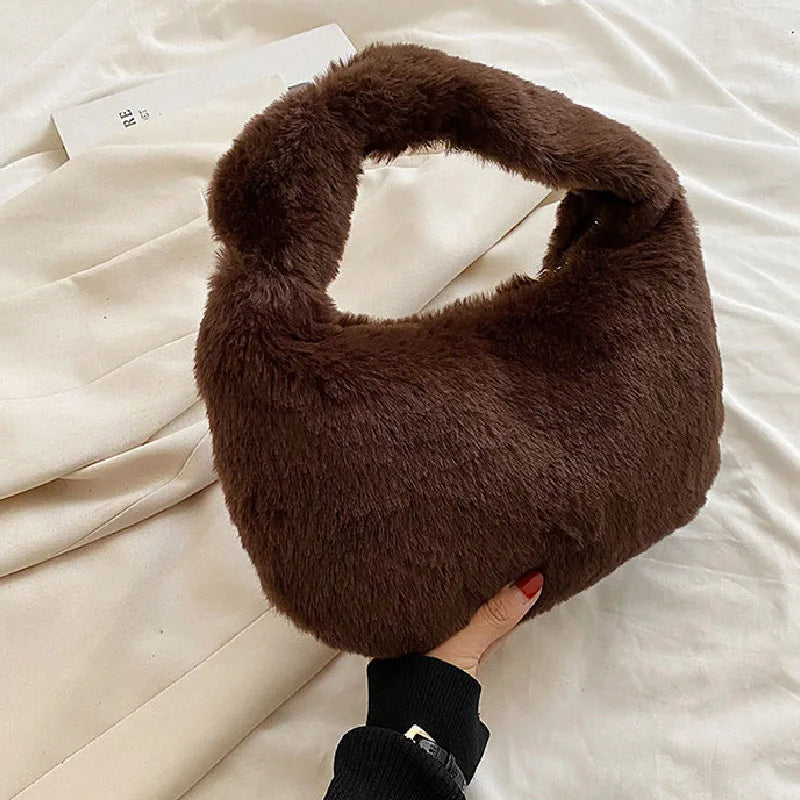 Plush Ladies Handbags Autumn Winter Shopping Shoulder Bags for Women