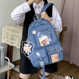 Preppy Style Women Backpacks Travel Patchwork Backpack with Cow Pendant