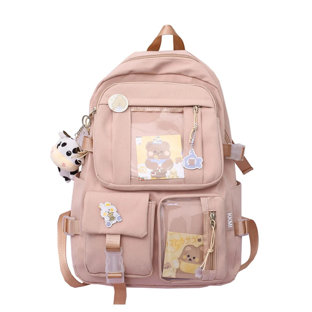 Preppy Style Women Backpacks Travel Patchwork Backpack with Cow Pendant