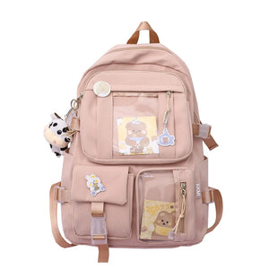 Preppy Style Women Backpacks Travel Patchwork Backpack with Cow Pendant