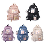 Preppy Style Women Backpacks Travel Patchwork Backpack with Cow Pendant