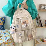 Preppy Style Women Backpacks Travel Patchwork Backpack with Cow Pendant