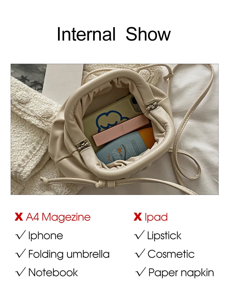 Cloud Shoulder Bag Crossbody Clutch Pleated Dumpling Handbag