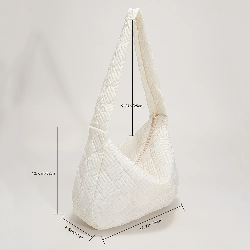 Quilted Shopper Bag Nylon Shoulder Tote Purse Handbag