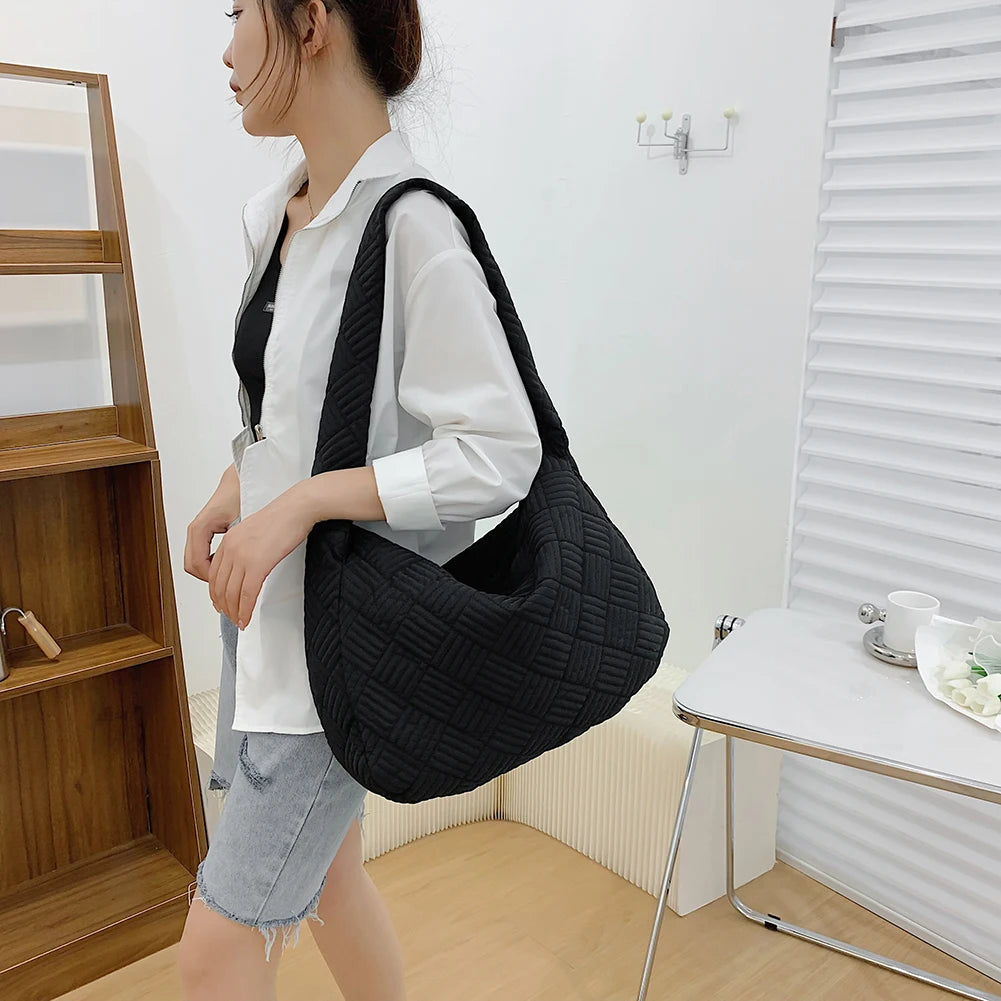 Quilted Shopper Bag Nylon Shoulder Tote Purse Handbag