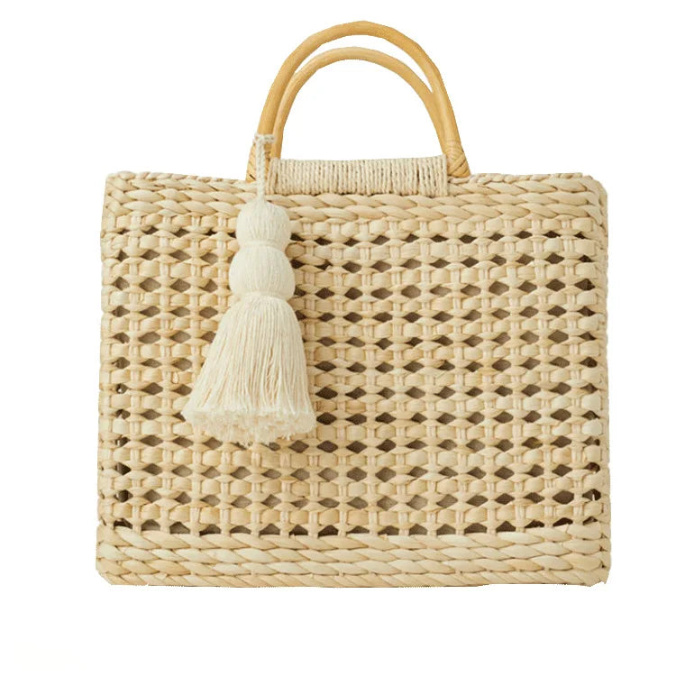 Rattan Hollow Handbag Natural Straw Tote Lady Shoulder Bag
