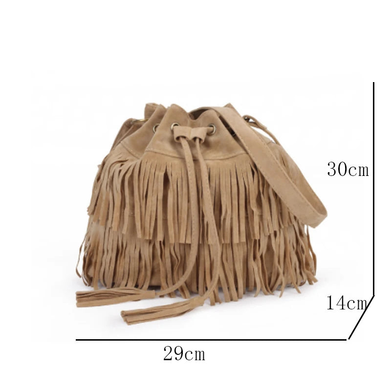 Retro Faux Suede Fringe Women Messenger Bags Tote Handbag Tassel Shoulder
