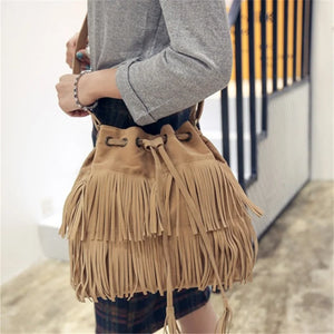 Retro Faux Suede Fringe Women Messenger Bags Tote Handbag Tassel Shoulder