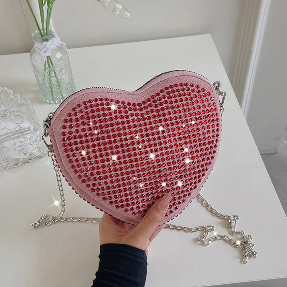 Rhinestone Shoulder Bag PU Chain Small Phone Purse Handbags