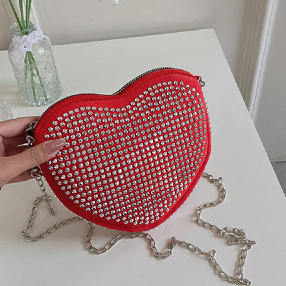 Rhinestone Shoulder Bag PU Chain Small Phone Purse Handbags