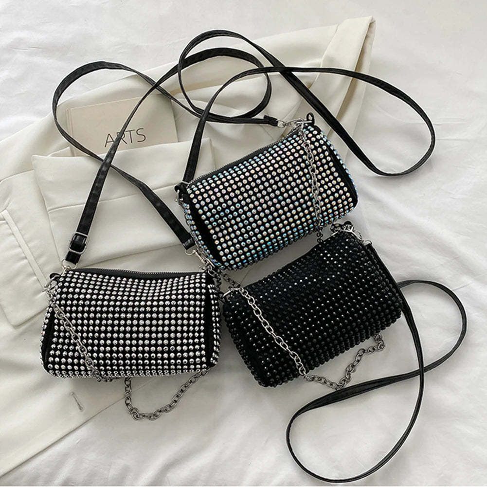Rhinestone Shoulder Messenger Crossbody Bag Diamond Chain Ladies Casual Purse