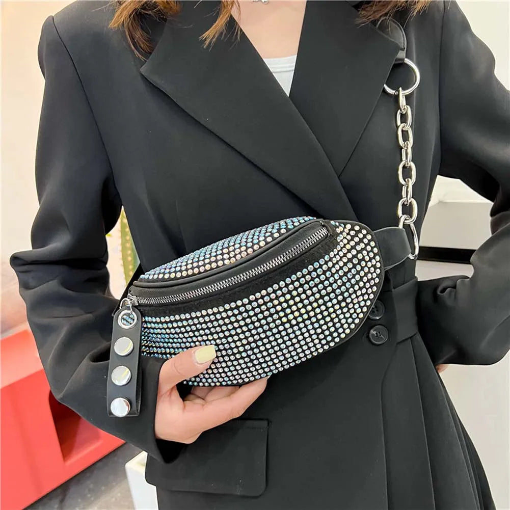 Rhinestone Waist Bag Diamond Fanny Pack Chain Belt Bags Bling Bum Bag