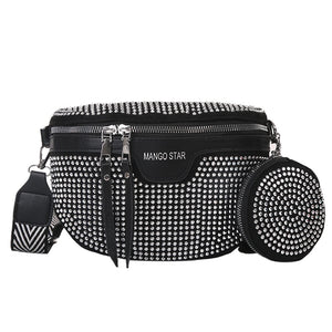 Rhinestone Waist Belt Bag Shoulder Crossbody PU Leather Chest Phone Pack