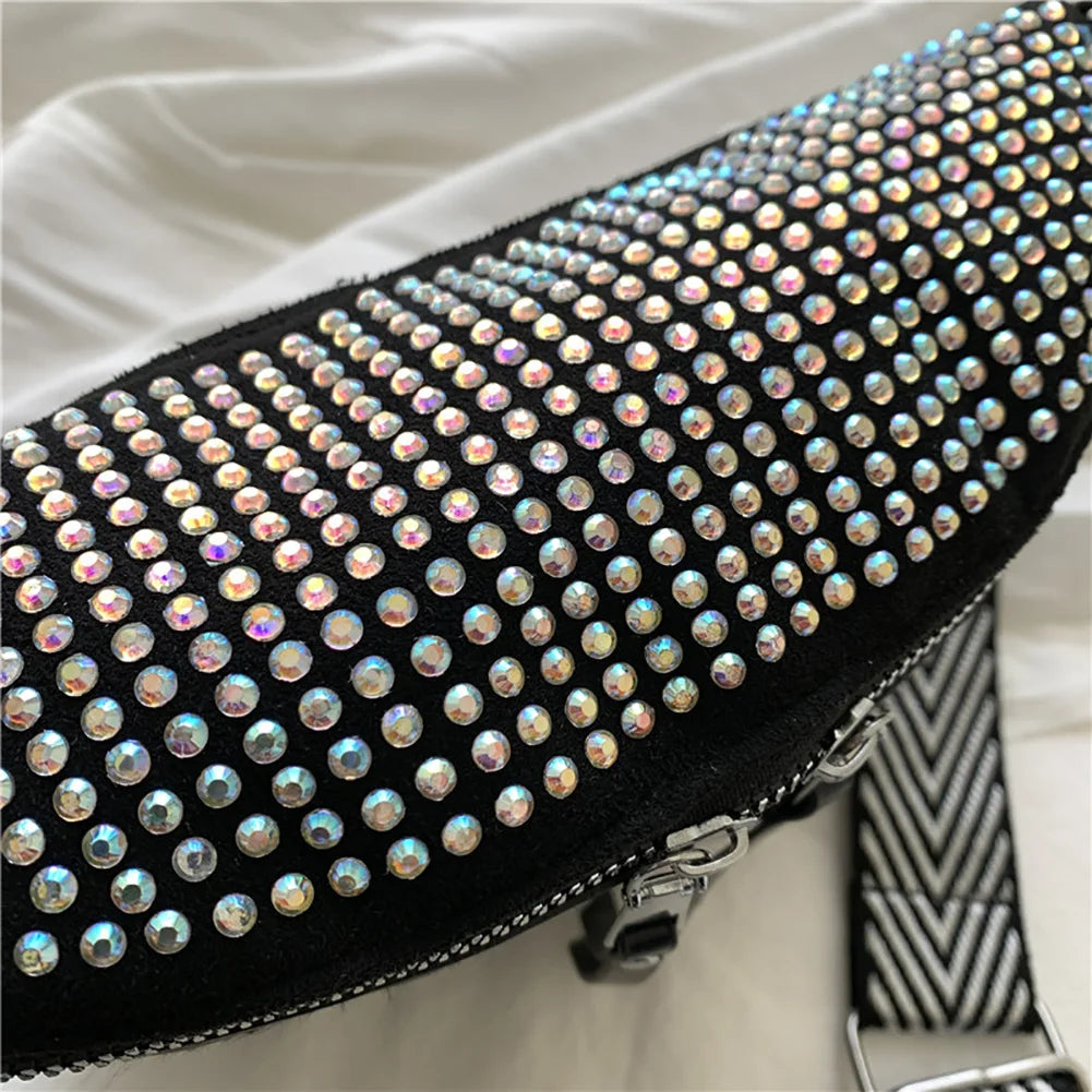 Rhinestone Waist Belt Bag Shoulder Crossbody PU Leather Chest Phone Pack