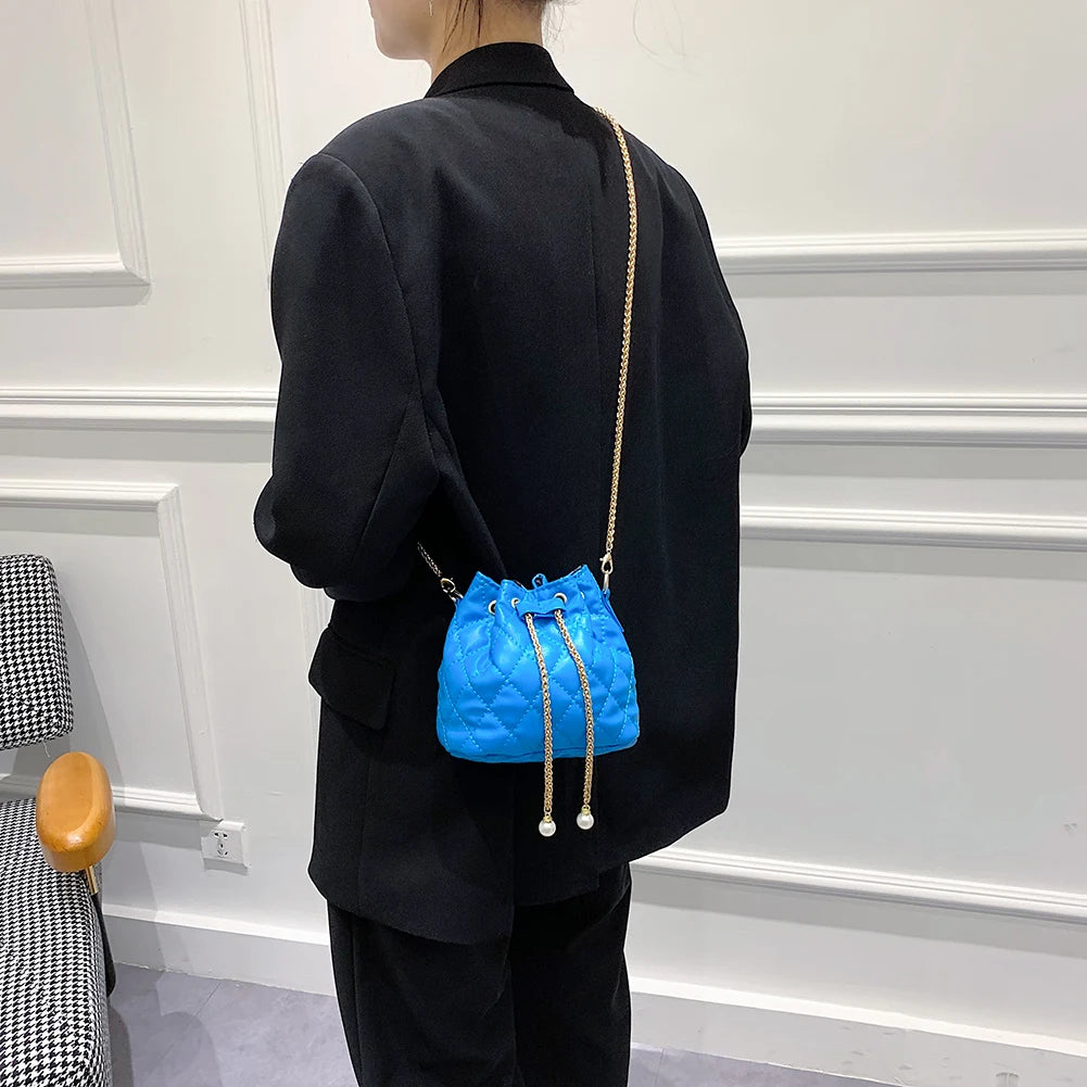 Rhombic Crossbody Bucket Bag Chain Shoulder Handbags