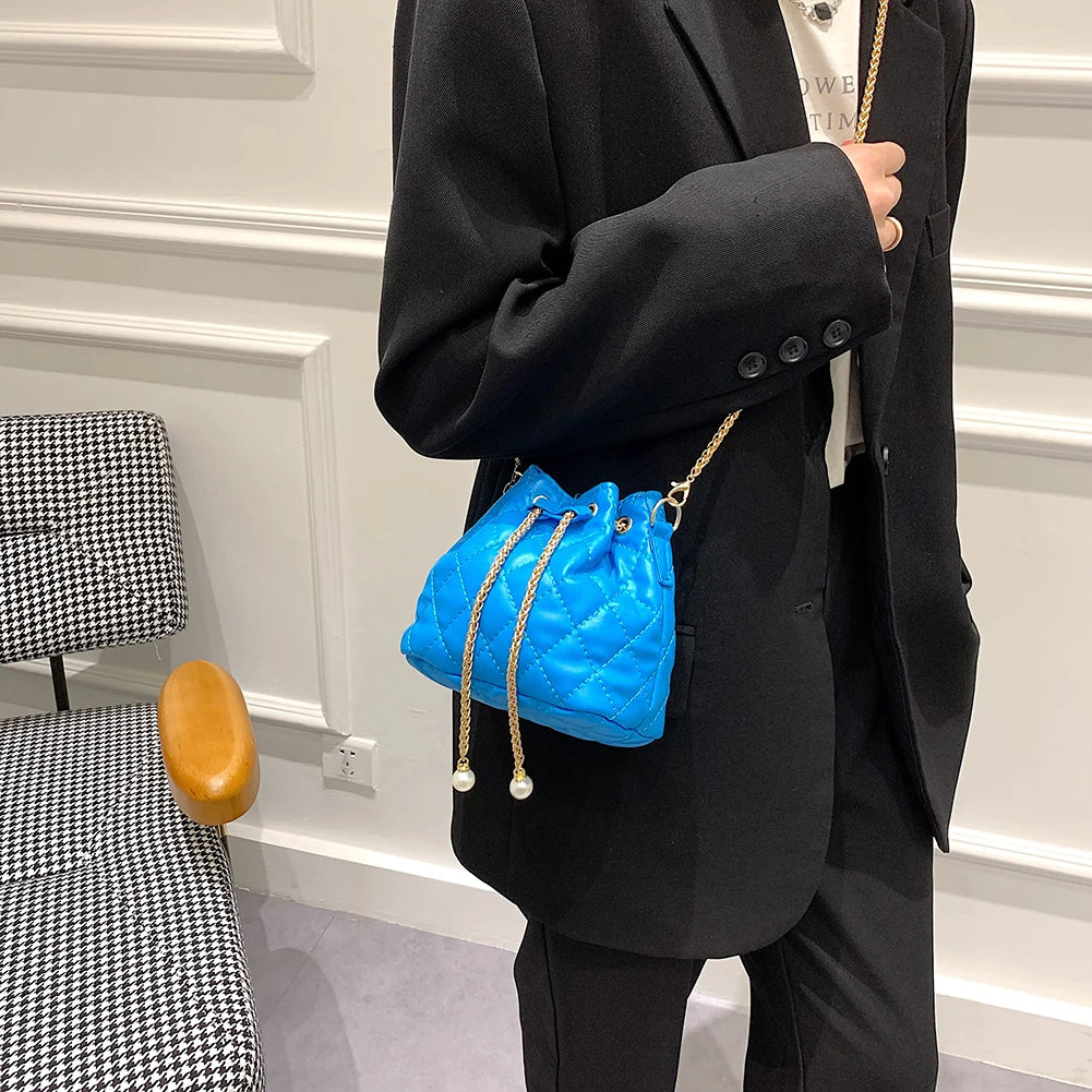 Rhombic Crossbody Bucket Bag Chain Shoulder Handbags